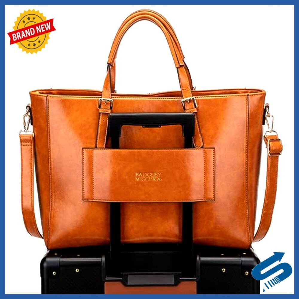 Vegan Leather Weekender Duffel Bag with Trolley Sleeve and Interior Pockets - Picture 2 of 7